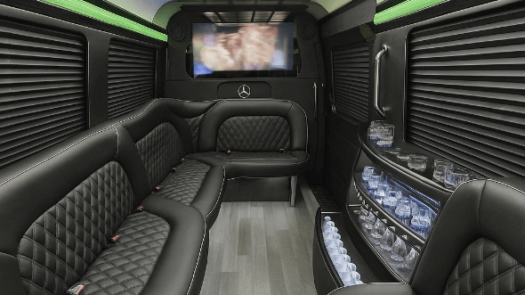 Interior of Palm Coast Party Bus Company's 14 Passenger Sprinter Limousine in Palm Coast