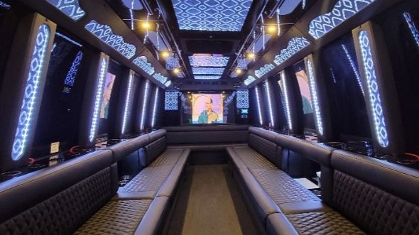 Interior of Palm Coast Party Bus Company's 28 Passenger Party Bus in Palm Coast