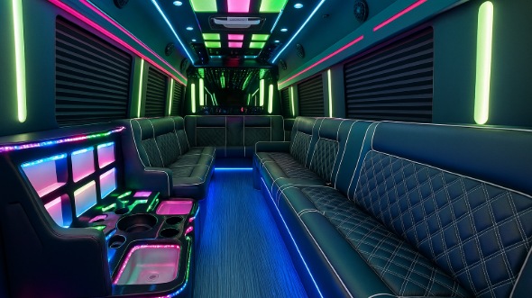 Interior of Savannah Party Bus Company's 28 Passenger Party Bus in Savannah