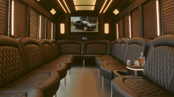 Interior of Palm Coast Party Bus Company's 50 Passenger Party Bus in Palm Coast