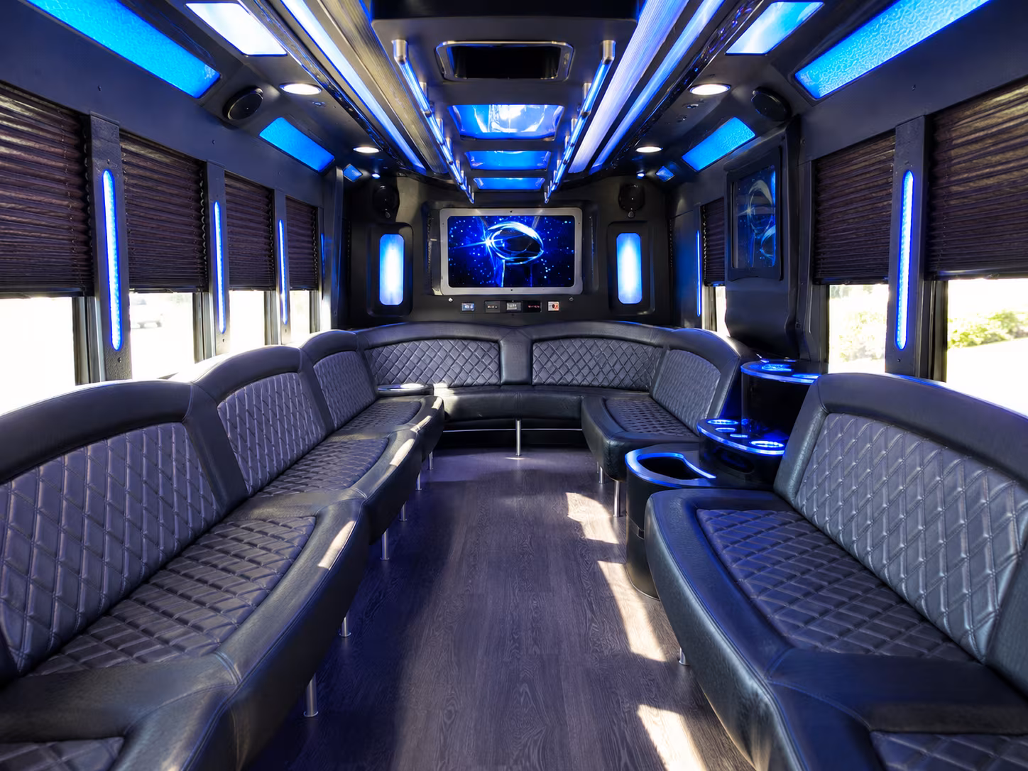 Group beside a Mercedes Sprinter limo in Savannah